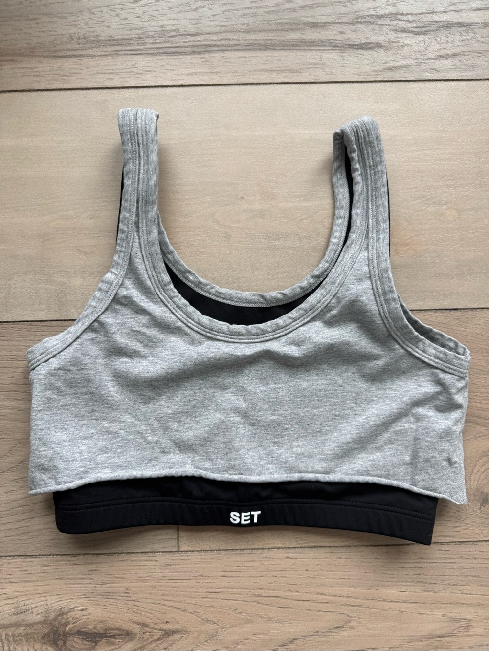 SET Active Grey and Black Layered Scoop Sports Bra
